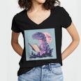 Trex Reading Book Dinosaur Women's Jersey Short Sleeve Deep V-Neck Tshirt