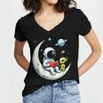 UFO Alien Astronaut Reading Book In Space Women's Jersey Short Sleeve Deep V-Neck Tshirt UFO Alien Astronaut Reading Book In Space Women's Jersey Short Sleeve Deep V-Neck Tshirt