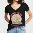 Unearth a Story 2026 Summer Reading Program Flowers Book Women's Jersey Short Sleeve Deep V-Neck Tshirt