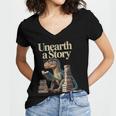 Unearth A Story Dinosaur Reading a Library Book Women's Jersey Short Sleeve Deep V-Neck Tshirt Unearth A Story Dinosaur Reading a Library Book Women's Jersey Short Sleeve Deep V-Neck Tshirt