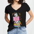 Unicorn Read Reading Book Librarian America Girls Women Women's Jersey Short Sleeve Deep V-Neck Tshirt