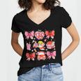 Valentine Cupid Coquette Pink Bow Apple Books Teacher Women's Jersey Short Sleeve Deep V-Neck Tshirt