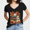 Vintage Autumn Books Coffee Pumpkin Fall Reading Women's Jersey Short Sleeve Deep V-Neck Tshirt Vintage Autumn Books Coffee Pumpkin Fall Reading Women's Jersey Short Sleeve Deep V-Neck Tshirt