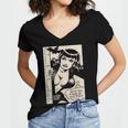 Vintage Vampire Bat Vampire Pin Up Girl Horror Comic Book Women's Jersey Short Sleeve Deep V-Neck Tshirt Vintage Vampire Bat Vampire Pin Up Girl Horror Comic Book Women's Jersey Short Sleeve Deep V-Neck Tshirt