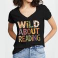 Wild About Reading Book Animal Children's Book Lover Teacher Women's Jersey Short Sleeve Deep V-Neck Tshirt