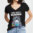 Wild About Reading Book Lover Hippo Women's Jersey Short Sleeve Deep V-Neck Tshirt