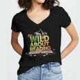 Wild About Reading Books Lovers Novelty Bookworm Library Day Women's Jersey Short Sleeve Deep V-Neck Tshirt