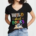 Wild About Reading Books Reader Bookworm Animals Book Lover Women's Jersey Short Sleeve Deep V-Neck Tshirt Wild About Reading Books Reader Bookworm Animals Book Lover Women's Jersey Short Sleeve Deep V-Neck Tshirt