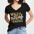 Wild About Reading Kid Love Wild Animal Books Back To School Women's Jersey Short Sleeve Deep V-Neck Tshirt Wild About Reading Kid Love Wild Animal Books Back To School Women's Jersey Short Sleeve Deep V-Neck Tshirt