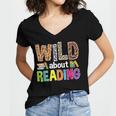 Wild About Reading Library Day Reading Books & Bookworm Women's Jersey Short Sleeve Deep V-Neck Tshirt