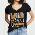 Wild About Reading Lover Bookworm Library Teacher Zoo Animal Women's Jersey Short Sleeve Deep V-Neck Tshirt Wild About Reading Lover Bookworm Library Teacher Zoo Animal Women's Jersey Short Sleeve Deep V-Neck Tshirt