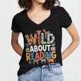 Wild About Reading Zoo Animals Books Reader Lover Women's Jersey Short Sleeve Deep V-Neck Tshirt