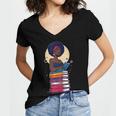 Woman And Books Stack Afro Girl Reading Lover Women's Jersey Short Sleeve Deep V-Neck Tshirt Woman And Books Stack Afro Girl Reading Lover Women's Jersey Short Sleeve Deep V-Neck Tshirt
