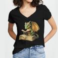 Women's Dragon Bookworm Reading Book Graphic Women's Jersey Short Sleeve Deep V-Neck Tshirt Women's Dragon Bookworm Reading Book Graphic Women's Jersey Short Sleeve Deep V-Neck Tshirt