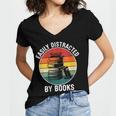 Women's Easily Distracted By Books Women's Jersey Short Sleeve Deep V-Neck Tshirt
