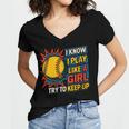 Women's Girls Softball Play Like A Girl Comic Book Pop Art Women's Jersey Short Sleeve Deep V-Neck Tshirt Women's Girls Softball Play Like A Girl Comic Book Pop Art Women's Jersey Short Sleeve Deep V-Neck Tshirt