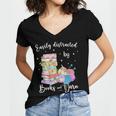 Yarn Quote Easily Distracted By Books And Yarn Reader Women's Jersey Short Sleeve Deep V-Neck Tshirt