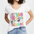 100th Day Of School Teacher Books 100 Days Of School Women Women's Jersey Short Sleeve Deep V-Neck Tshirt 100th Day Of School Teacher Books 100 Days Of School Women Women's Jersey Short Sleeve Deep V-Neck Tshirt