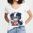Adorable Book Lover Border Collie With Reading Glasses Cute Raglan Baseball Tee Women's Jersey Short Sleeve Deep V-Neck Tshirt