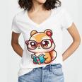 Adorable Book Lover Chipmunk With Reading Glasses Cute Premium Women's Jersey Short Sleeve Deep V-Neck Tshirt