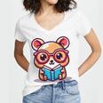 Adorable Book Lover Quokka With Reading Glasses Cute Women's Jersey Short Sleeve Deep V-Neck Tshirt