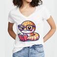 Adorable Book Lover Rattlesnake With Reading Glasses Cute Women's Jersey Short Sleeve Deep V-Neck Tshirt Adorable Book Lover Rattlesnake With Reading Glasses Cute Women's Jersey Short Sleeve Deep V-Neck Tshirt