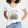 Barely Tolerable Book Lover Floral Quote Pride And Prejudice Women's Jersey Short Sleeve Deep V-Neck Tshirt