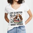 Basset Hound Dog Breed Life Is Better With Books And a For Men Women Girls Kids Women's Jersey Short Sleeve Deep V-Neck Tshirt