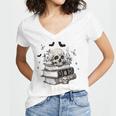 Boo Skeleton Skull Books Halloween Women School Teacher Kid Premium Women's Jersey Short Sleeve Deep V-Neck Tshirt Boo Skeleton Skull Books Halloween Women School Teacher Kid Premium Women's Jersey Short Sleeve Deep V-Neck Tshirt