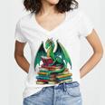 Book Dragon Reading Books Women's Jersey Short Sleeve Deep V-Neck Tshirt