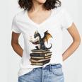 Book Dragon Women's Jersey Short Sleeve Deep V-Neck Tshirt Book Dragon Women's Jersey Short Sleeve Deep V-Neck Tshirt