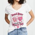 Book Lover Read Your Heart Out Teacher Kids Valentines Women's Jersey Short Sleeve Deep V-Neck Tshirt
