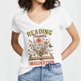 Book Lover Reading Bookish Floral Reading Powers Imagination Women's Jersey Short Sleeve Deep V-Neck Tshirt