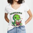 Book Lover Reading Dinosaur Readosaurus Library Women's Jersey Short Sleeve Deep V-Neck Tshirt