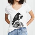 Book Raven Vintage Dark Academia Literature Reading Women's Jersey Short Sleeve Deep V-Neck Tshirt Book Raven Vintage Dark Academia Literature Reading Women's Jersey Short Sleeve Deep V-Neck Tshirt