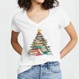 All Booked For Christmas Book Christmas Tree Lights Xmas Women's Jersey Short Sleeve Deep V-Neck Tshirt