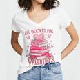 All Booked For Valentine Books Lover Teacher Floral Women's Jersey Short Sleeve Deep V-Neck Tshirt