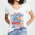 Books Fireworks And Freedom 4th Of July Book Lover Women's Jersey Short Sleeve Deep V-Neck Tshirt