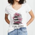 I Like Books More Than I Like People Reader Teacher Bookworm Women's Jersey Short Sleeve Deep V-Neck Tshirt