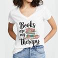 Books Are My Therapy Coffee Books Flowers Bookish Book Lover Women's Jersey Short Sleeve Deep V-Neck Tshirt