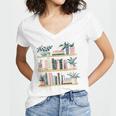 Bookshelves With Books & Plants Premium Women's Jersey Short Sleeve Deep V-Neck Tshirt