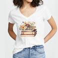 Booktrovert Vintage Wildflowers Books For Book Lovers Women's Jersey Short Sleeve Deep V-Neck Tshirt