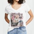 Born To Read Forced To Work Booklover -Adults Book Lovers Casual Grey Small Women's Jersey Short Sleeve Deep V-Neck Tshirt