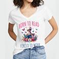 Born To Read Forced To Work Reading Skeleton Bookish Book Women's Jersey Short Sleeve Deep V-Neck Tshirt Born To Read Forced To Work Reading Skeleton Bookish Book Women's Jersey Short Sleeve Deep V-Neck Tshirt