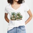 Botanical Garden Plants With Books Women's Jersey Short Sleeve Deep V-Neck Tshirt