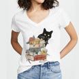 Cat And Books Flowers Reading Club Cat Lover Bookworm Women's Jersey Short Sleeve Deep V-Neck Tshirt Cat And Books Flowers Reading Club Cat Lover Bookworm Women's Jersey Short Sleeve Deep V-Neck Tshirt