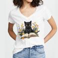 Cat Shirts For Women Book Lover Shirt Cute Cat And Book Premium Tri-Blend Women's Jersey Short Sleeve Deep V-Neck Tshirt