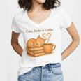 Cats Books And Coffee Heart Cozy Cat Lover Bookworm Readers Women's Jersey Short Sleeve Deep V-Neck Tshirt