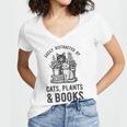 Cats Plants And Books Shirt Plant Lover Gardening Women's Jersey Short Sleeve Deep V-Neck Tshirt