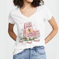 Caution Slippery When Reading Book Reader Women's Jersey Short Sleeve Deep V-Neck Tshirt